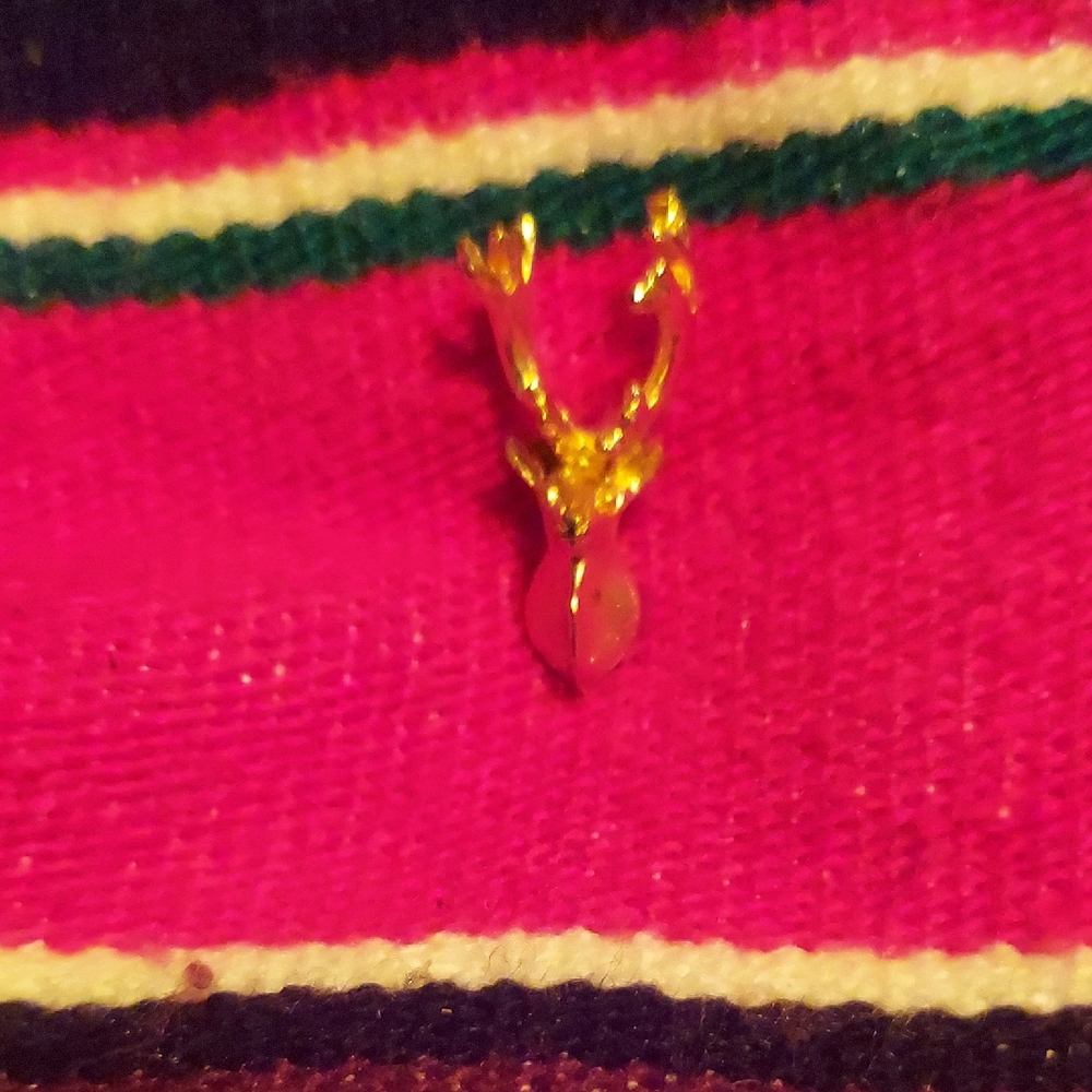 Vintage Mounted Deer Head Gold Tone Bag, Cap, Laper Pin. Perf For Hunters